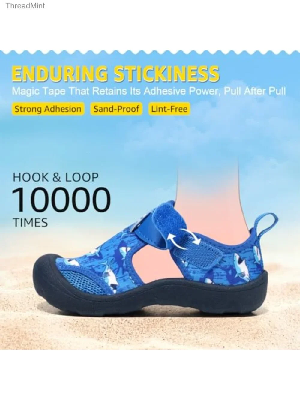 Toddler Kids Quick-Dry Water Shoes with Toe Cap, Hook & Loop Closure